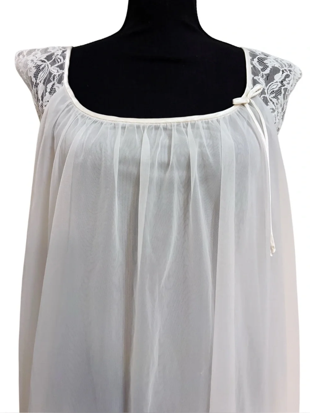 Vtg 50s 60s Vanity Fair White Sheer Babydoll Dress / Nightgown / Negligee -Large
